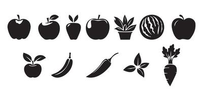 Collection of assorted fruits and vegetables in a clean silhouette style vector