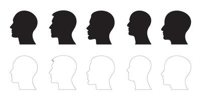 Diverse male head profiles in black silhouette and outline styles vector