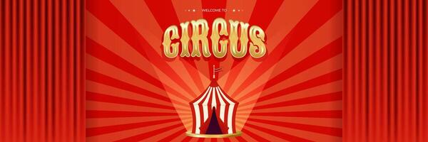 Colorful vintage circus horizontal billboard or banner with circus tent. Design for events, festival, carnival, party, performance and more. illustration vector