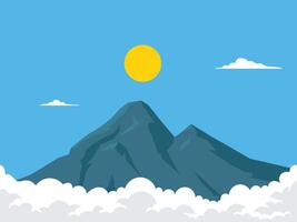 Mountain peak with sun and clouds, mountain landscape vector