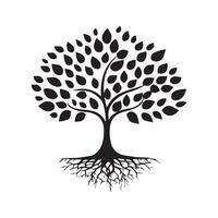 Minimal Flat Tree Illustration with black Leaves on White Background. vector
