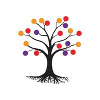 Colorful Circle Tree with Roots Abstract Growth and Life Symbol on White Background. vector