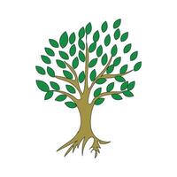 Minimal Flat Tree Illustration with Green Leaves on White Background. vector