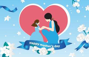 Happy mother day card with mom daughter and heart for horizontal design vector