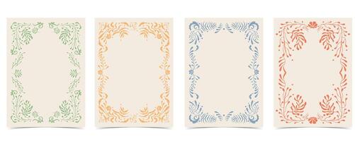 color flower and leaves frame border background in wavy line style for vertical A4 design vector