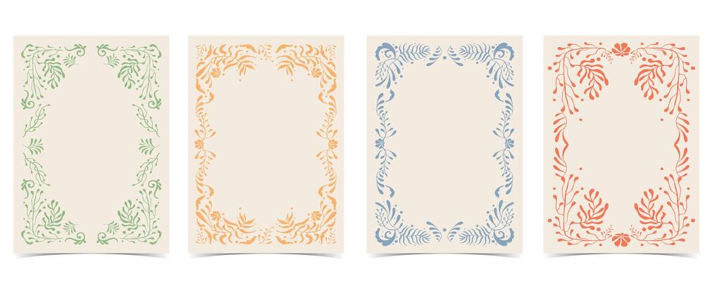 color flower and leaves frame border background in wavy line style for vertical A4 design