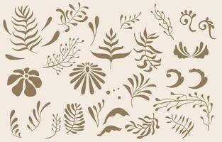 Retro flower and leaves border element object in wavy line style vector