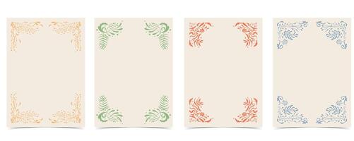 color flower and leaves frame background in wavy line style for vertical A4 design vector