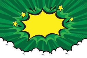 Pop art comic background color green with cloud and star vector