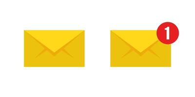 Flat email icon with yellow envelope. Unread message symbol vector