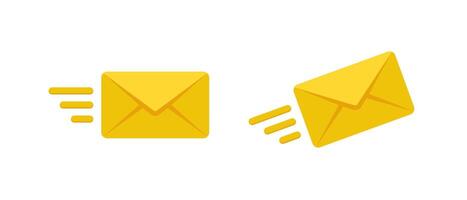 Flying email icon. Send message icon with yellow envelope vector