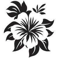 Black and white floral illustration with leaves and decorative elements vector