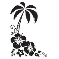 Abstract tropical background with palm tree silhouette and floral design vector