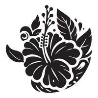 Black and white floral design element with flower leaves and vintage ornamental pattern vector