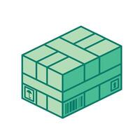 Isometric sealed cardboard package with tape and shipping labels. Concept of delivery, logistics, and modern e-commerce packaging. vector