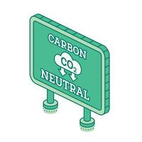 Isometric Carbon Neutral sign with CO2 cloud icon. Concept of sustainability, zero emissions, and environmental responsibility for a cleaner future. vector