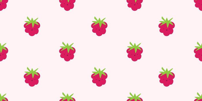 Raspberry. Cute character. Seamless pattern on pink background. Hand drawn illustration. Graphic design. vector