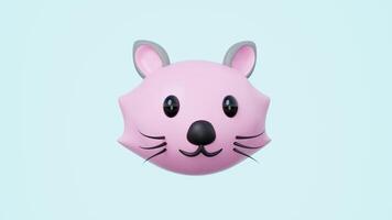 Cute 3D pink cat or animal character peeking. Features include big black eyes, a small nose, whiskers. Adorable stylized render for kids content video
