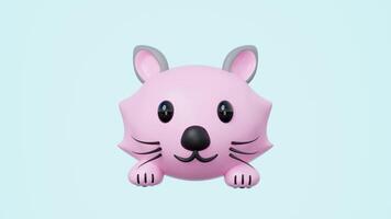 Cute 3D pink cat or animal character peeking. Features include big black eyes, a small nose, whiskers, and paws. Adorable stylized render for kids content video