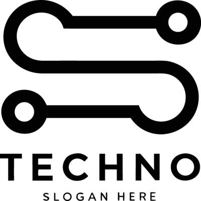 TechInspired S Logo with Circuit Elements and Wordmark Text