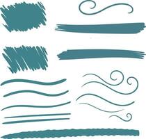 Teal Brush Stroke and Swirl Elements on White for Artistic Backgrounds vector