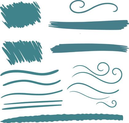 Teal Brush Stroke and Swirl Elements on White for Artistic Backgrounds