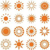 Diverse Orange Sun Icon Set for Summer, Nature, and EnergyThemed Graphics vector