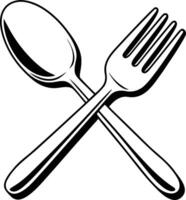 Minimal Line Art of Crossed Spoon and Fork in Black and White Style vector