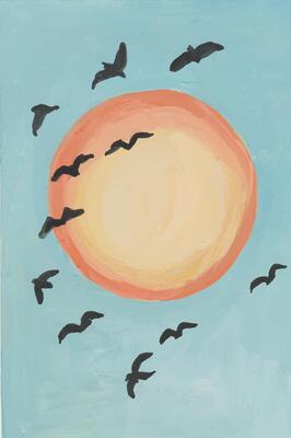 Birds Circling the Sun hand drawn watercolor
