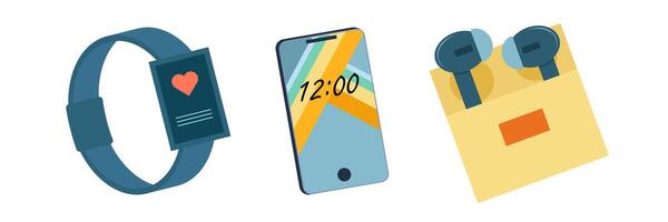 Flat illustrations of various electronic gadgets and digital devices. Electronic Devices Hardware Set. vector