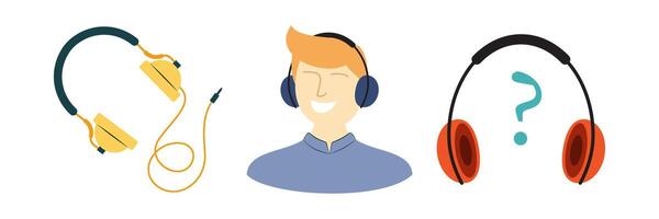 Flat illustrations of podcasting tools, voice recording, and audio streaming elements. Podcast Items Set. vector