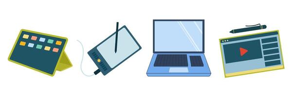 Flat illustrations of various electronic gadgets, and digital devices. Electronic Devices Hardware Set. vector