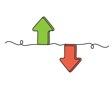 Continuous one line art arrow up and down shape isolated. vector