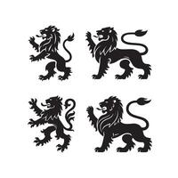 Royal Heraldic Lion Silhouette Set Isolated On White Background Medieval Coat Of Arms Elements vector
