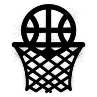 Basketball goes into the basketball hoop with black spray paint graffiti vector