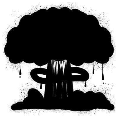 Nuclear explosion with black spray paint graffiti