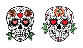 Vibrant Colorful Sugar Skull Collection with Intricate Floral and Ornamental Day of the Dead Designs vector