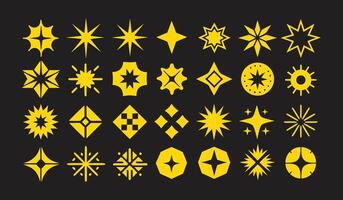 Collection of Hand Drawn Icons of Diverse Star Shapes and Sparkle Elements with Decorative Radiant Designs vector