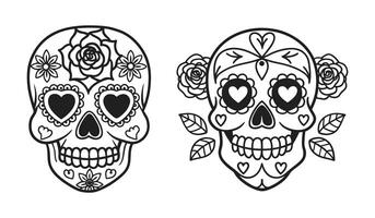 Traditional Sugar Skull Line Art with Intricate Silhouette Style Inspired by Day of the Dead Celebration vector