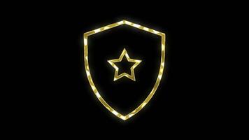 Golden shield with star on black background video