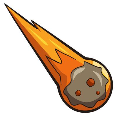 A cartoon meteor with a fiery tail