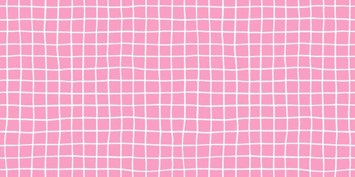 Check seamless pattern grid hand-drawn lines creating a playful background with pink square and wavy doodle textured stripes, perfect for cute designs and modern decor in crayon illustration. vector