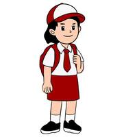 Illustration of elementary school children in Indonesian school funny characters vector