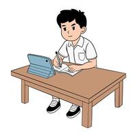 Illustration of learning to sit and write on the table while writing vector
