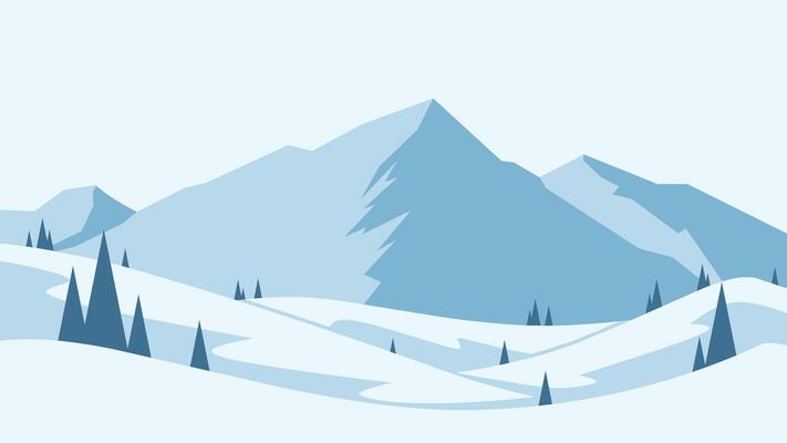 Landscape of snowy mountain scenery. Panoramic view of mountainside with snowy hill and pine trees.Scenic majestic mountain in winter season
