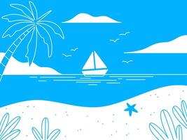 A tranquil seaside scene, a simple line illustration depicting a sunny beach landscape, inviting thoughts of relaxation vector