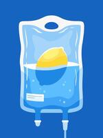 A refreshing visual of lemon submerged in a medical IV bag, showcasing the refreshing fusion of medicine and healthy eating with modern art. vector