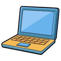 A cartoon laptop computer with a blue screen vector