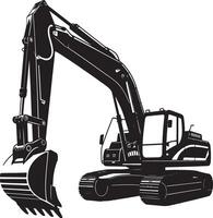 Heavy duty excavator machine with bucket and tracks silhouette vector