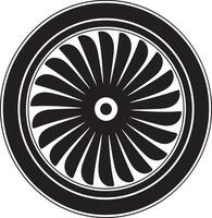Black silhouette of a jet engine turbine fan with a white center hub vector